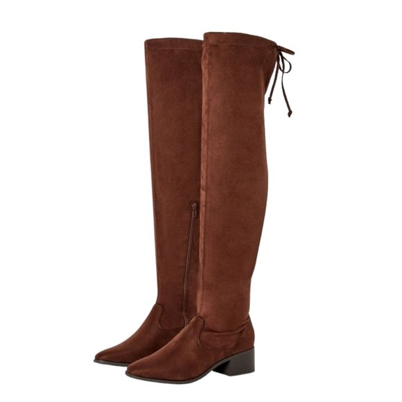 NIB JUSTFAB HANNAH OVER-THE-KNEE FLAT BOOTS (BROWN) - Picture 1 of 13